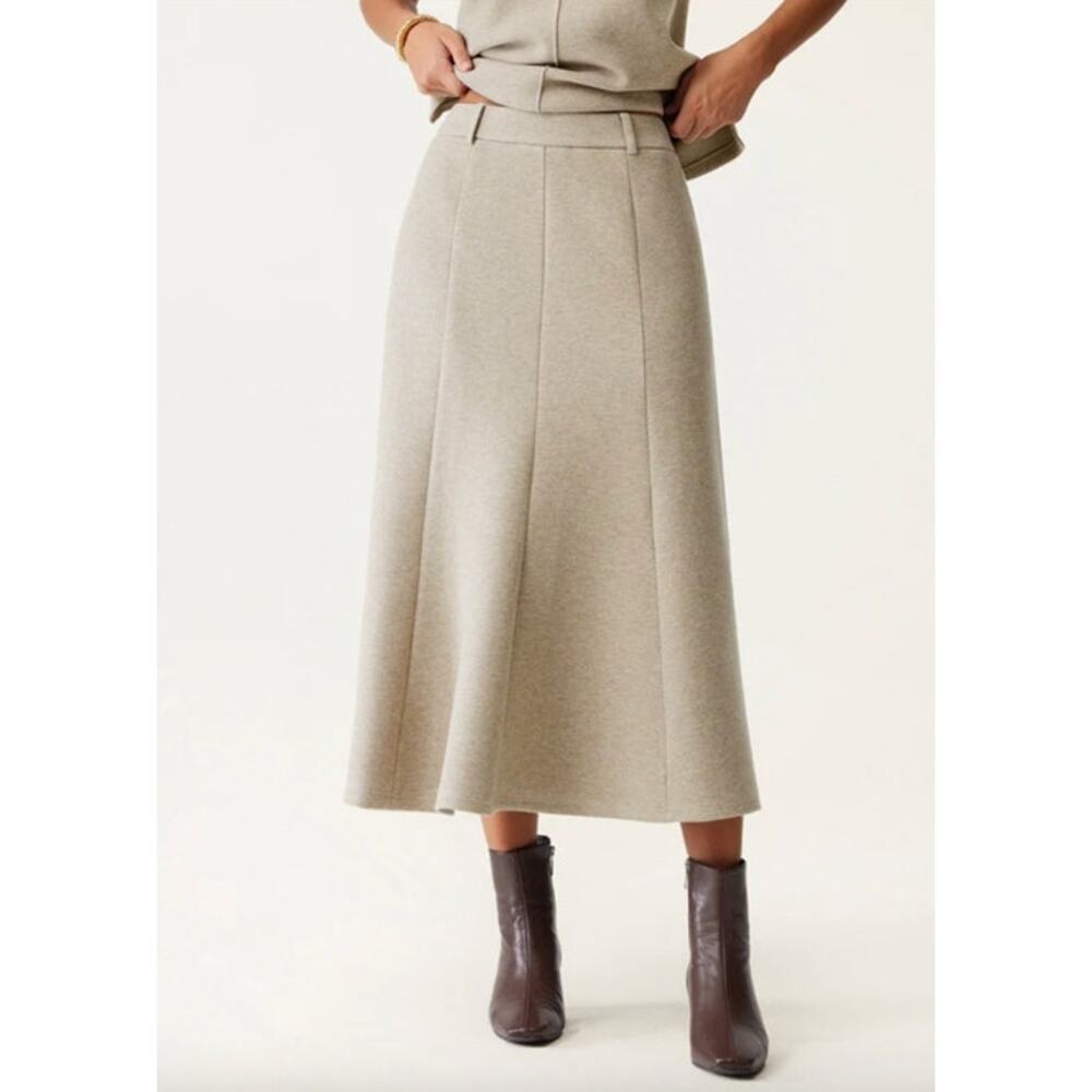 OGL Skirt Size XL NEW FuzzLuxe High Waisted Umbrella Hem Midi Skirt Cream - Picture 4 of 13